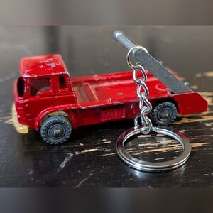 Vintage Red Tow Truck Keychain Upcycle Husky Metal Truck.